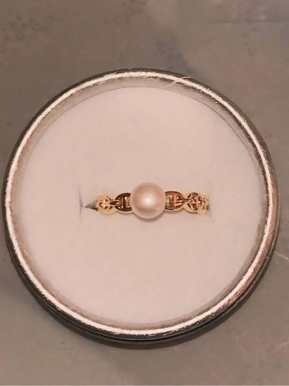 Pink white pearl ring on 18k plated gold